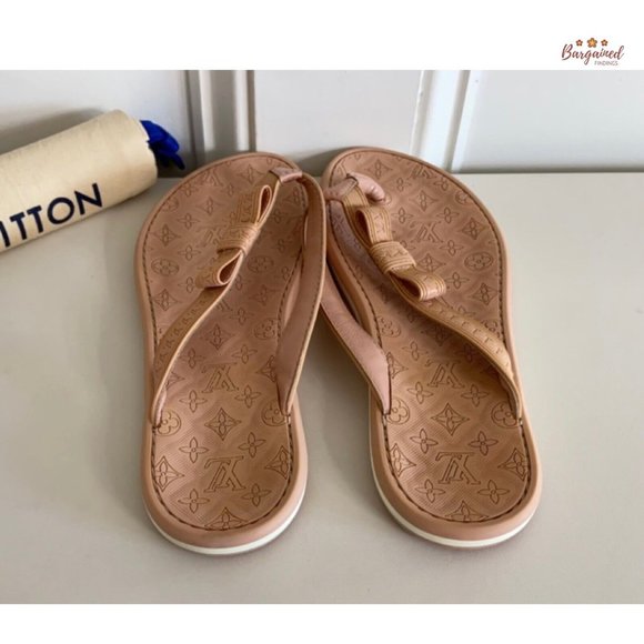 Authentic Louis Vuitton Pink Monogram Embossed Rubber Flip Flop Sandals 36.5/6.5 - Picture 5 of 13